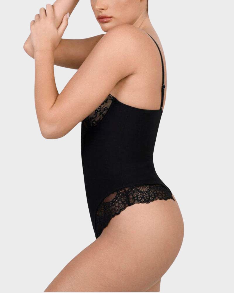 Body sexy de renda com decote em V profundo